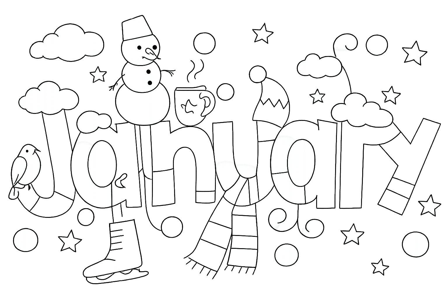 Dibujo para colorear Januari line art