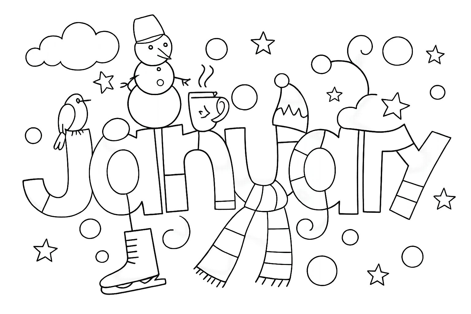 Dibujo para colorear Januari line art