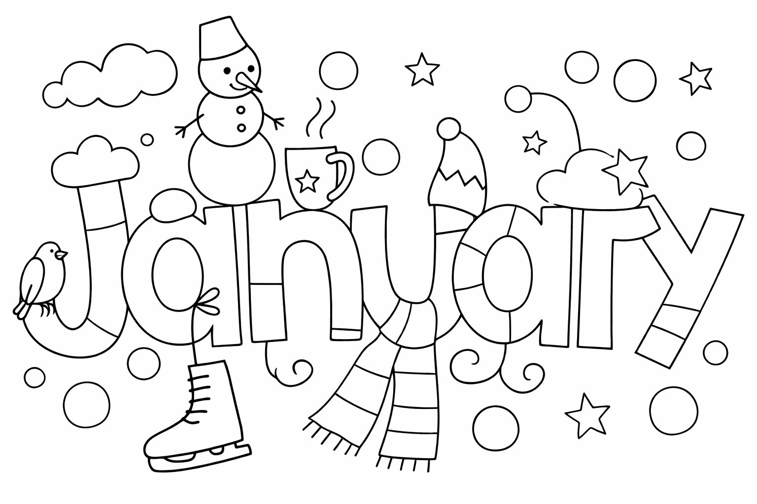 Dibujo para colorear Januari line art