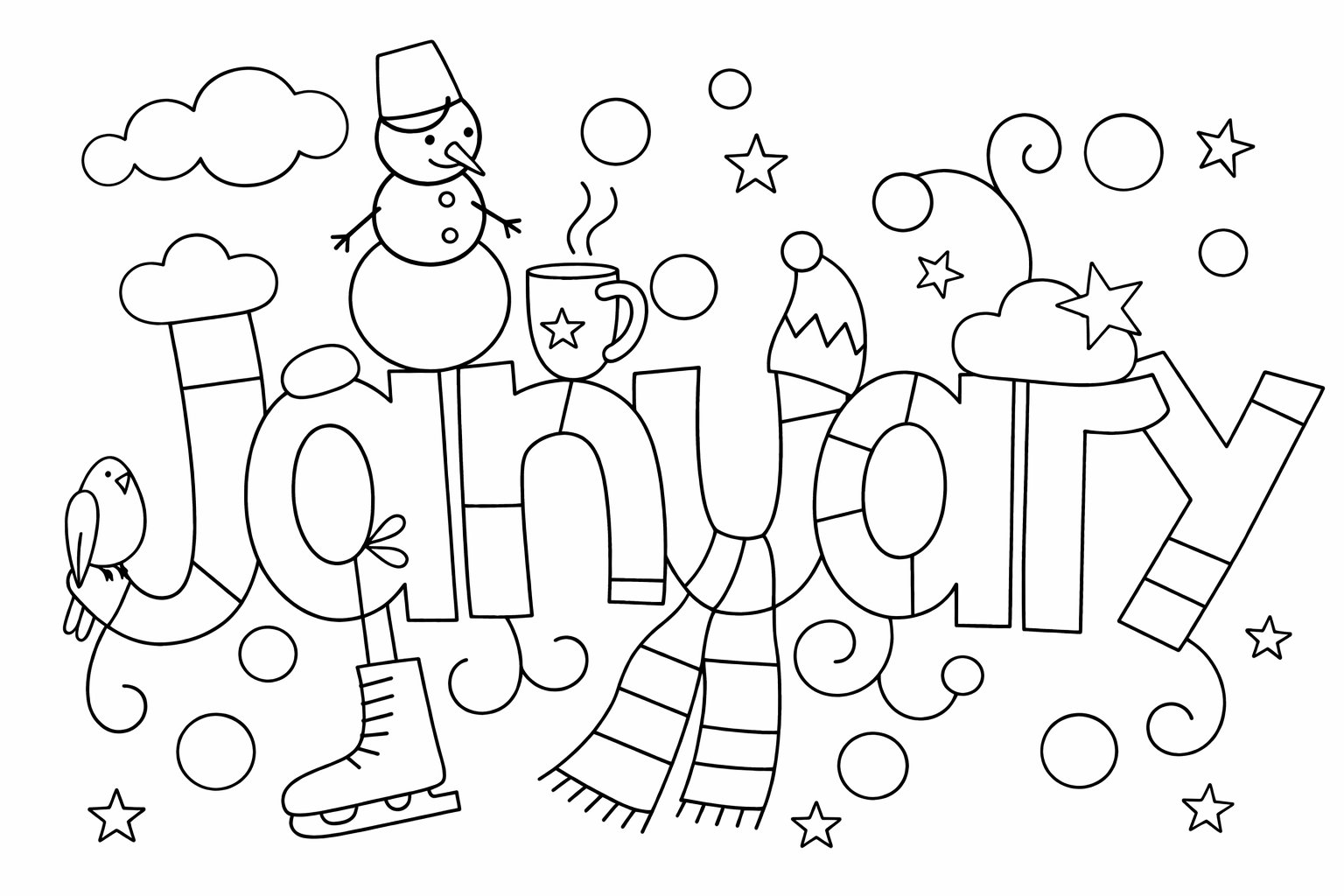 Dibujo para colorear Januari line art