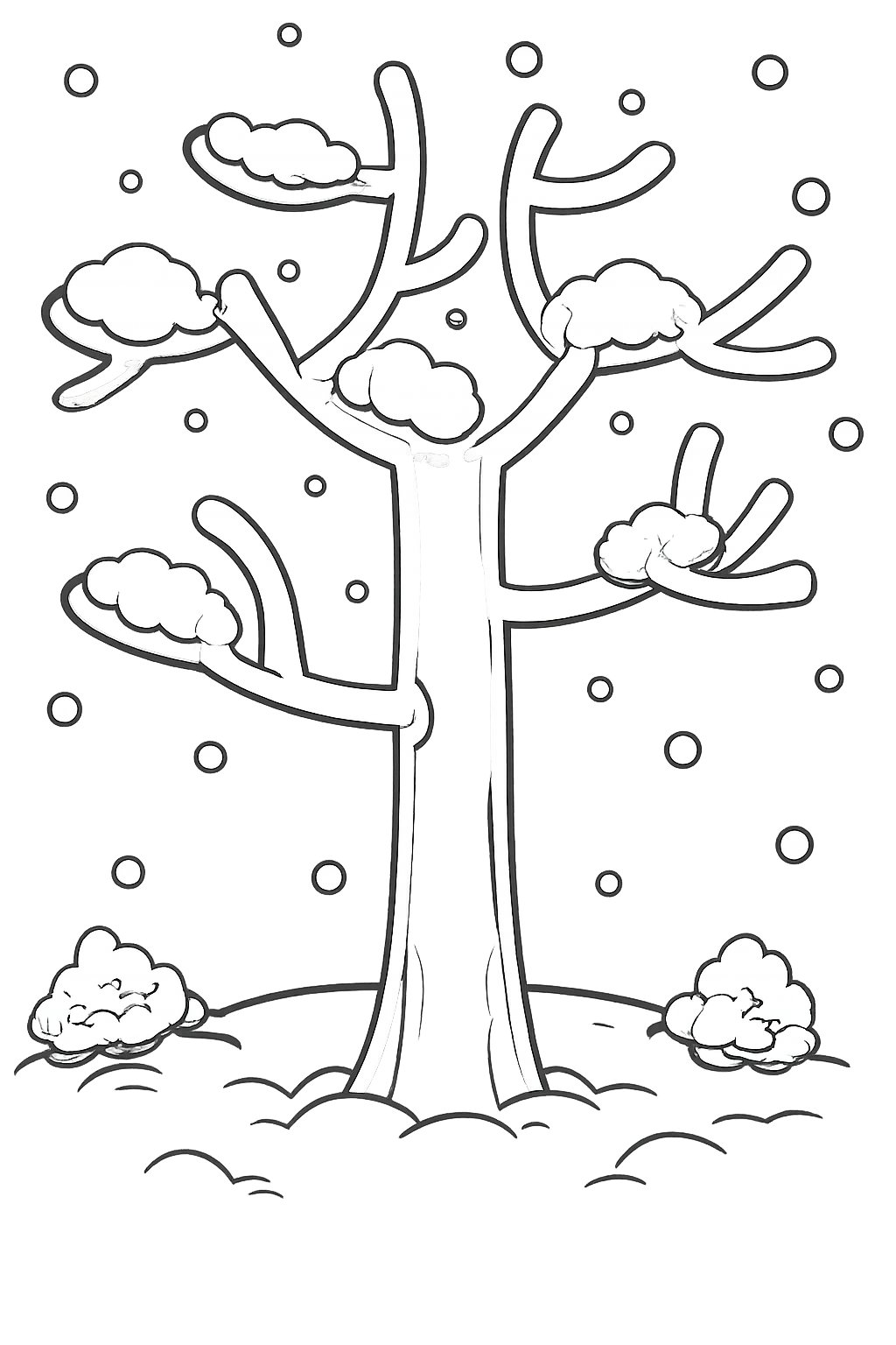 sneeuw boom kleurplaat - zwart-wit lijntekening