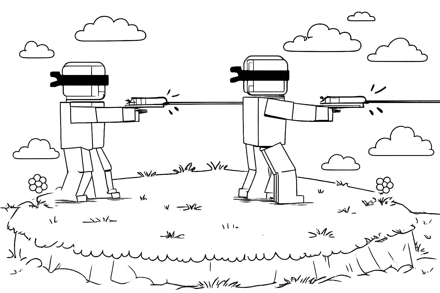 [UPD] Blind Shot Roblox kleurplaat - zwart-wit lijntekening