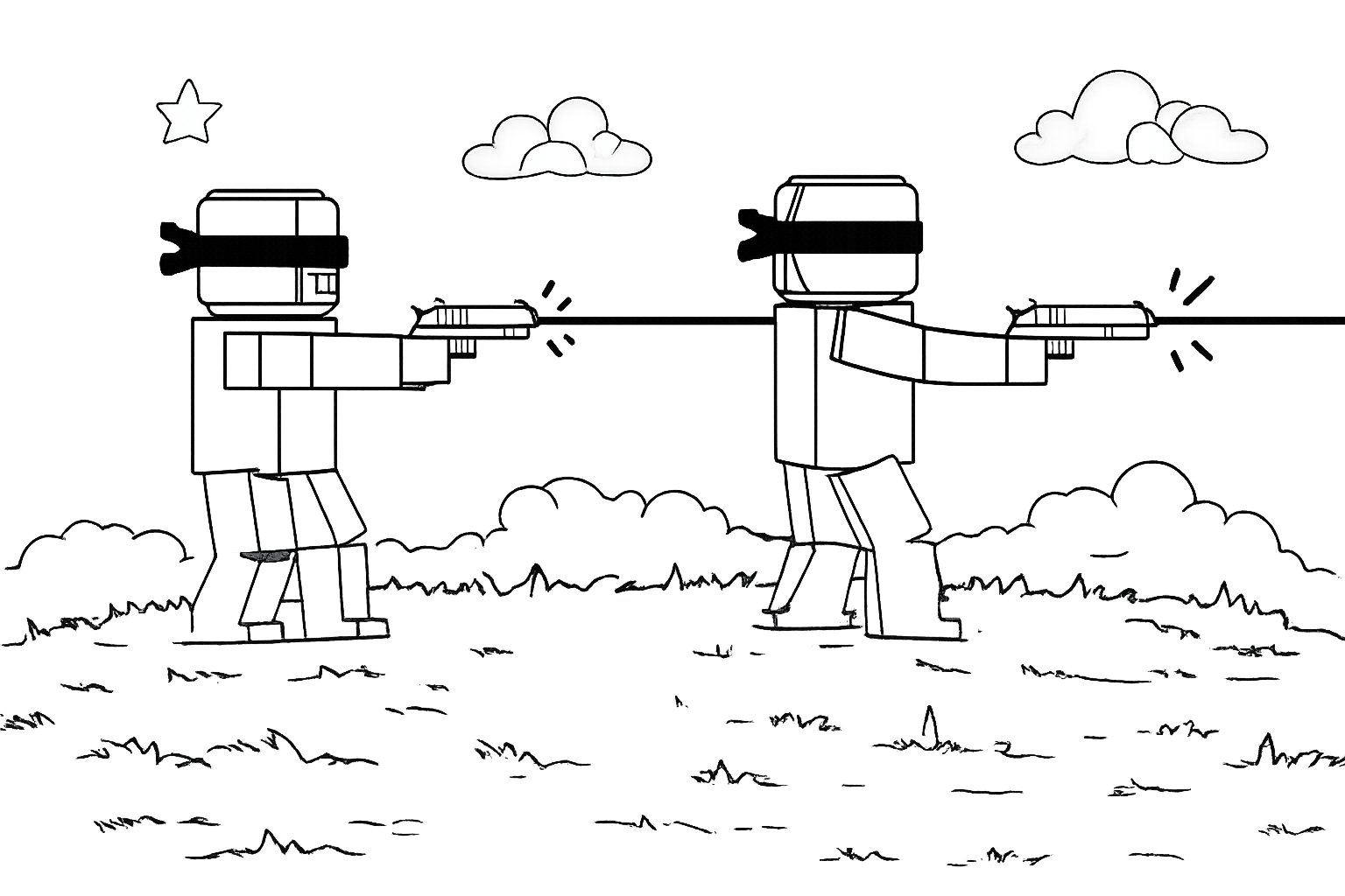 [UPD] Blind Shot Roblox kleurplaat - zwart-wit lijntekening