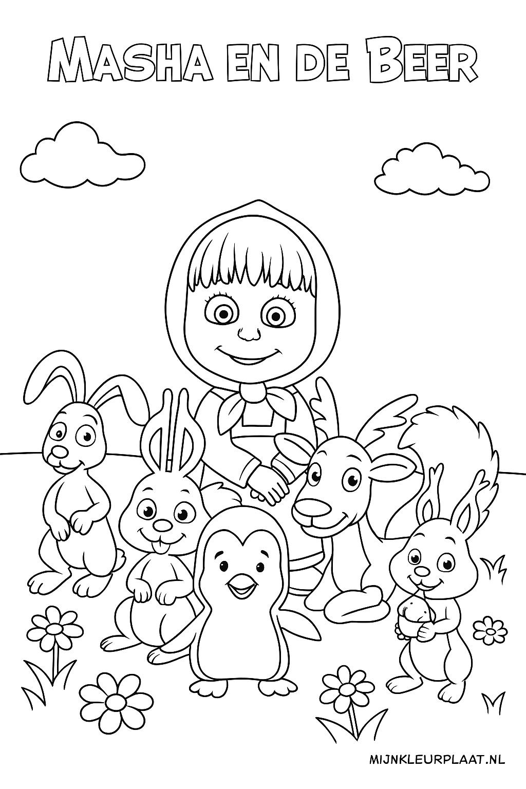 Plantilla de Coloreado Gratis Masha y el Oso - Variante 2 Plantilla de Coloreado para Niños