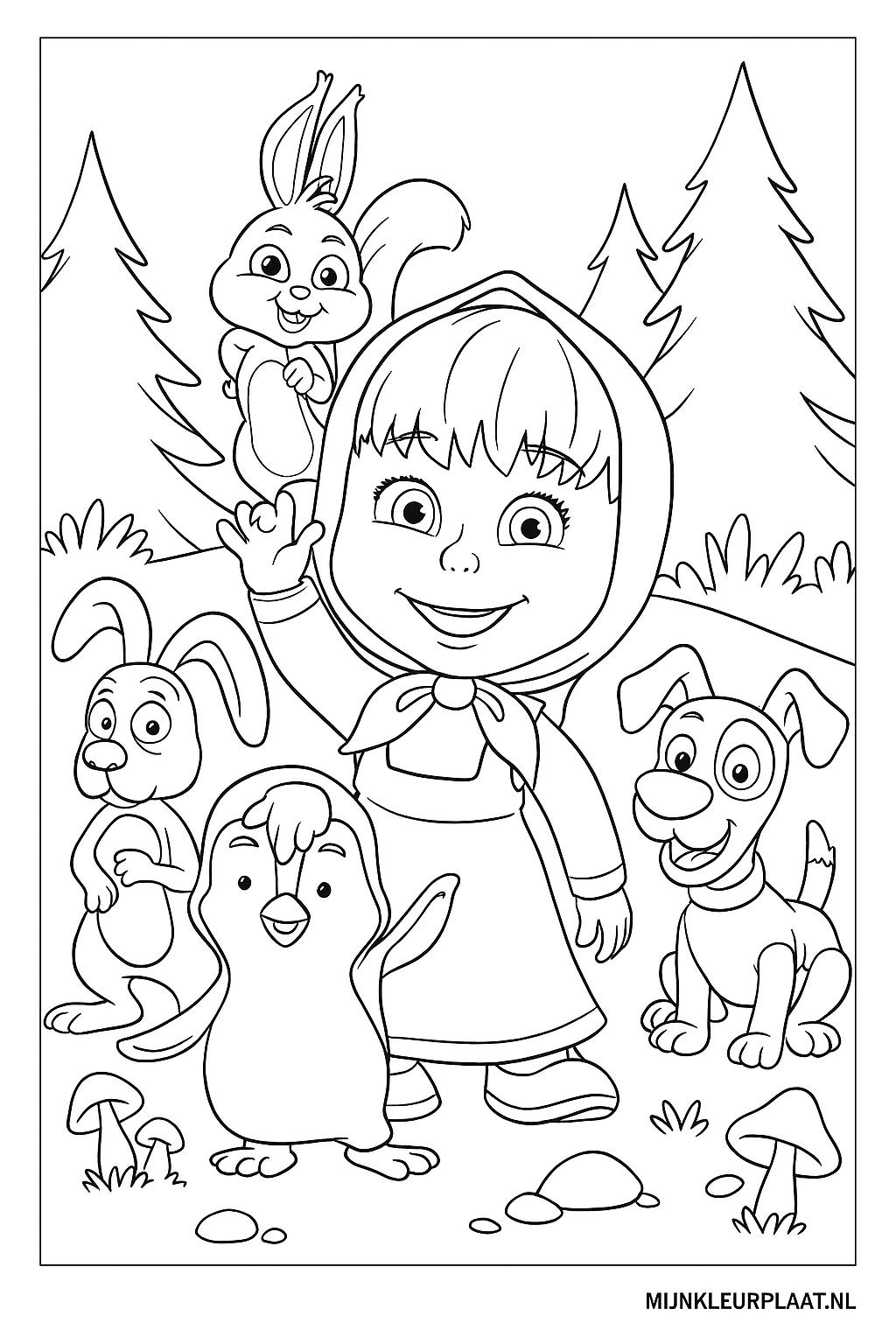 Plantilla de Coloreado Gratis Masha y el Oso - Variante 4 Plantilla para Niños