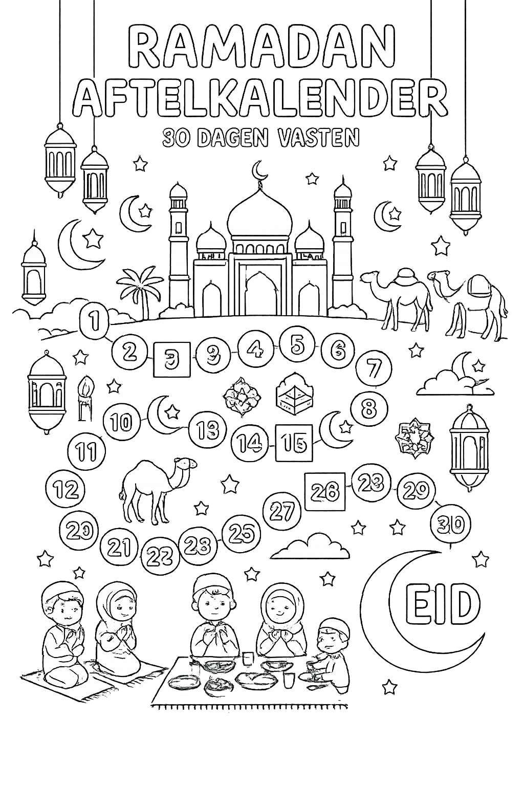 Coloriage Ramadan kalender dessin au trait
