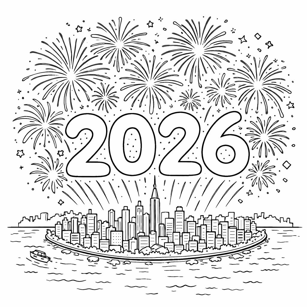 2026 vuurwerk coloring page line art