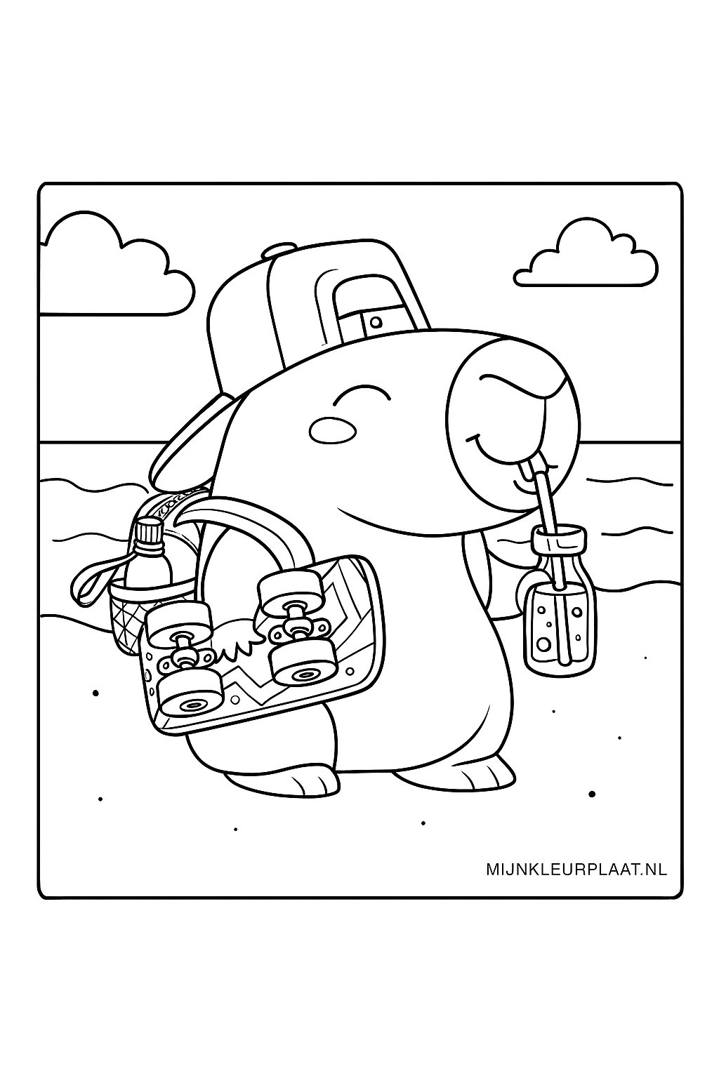 Plantilla de Coloreado Gratis de Capibara - Variante 4 Plantilla de Coloreado para Niños