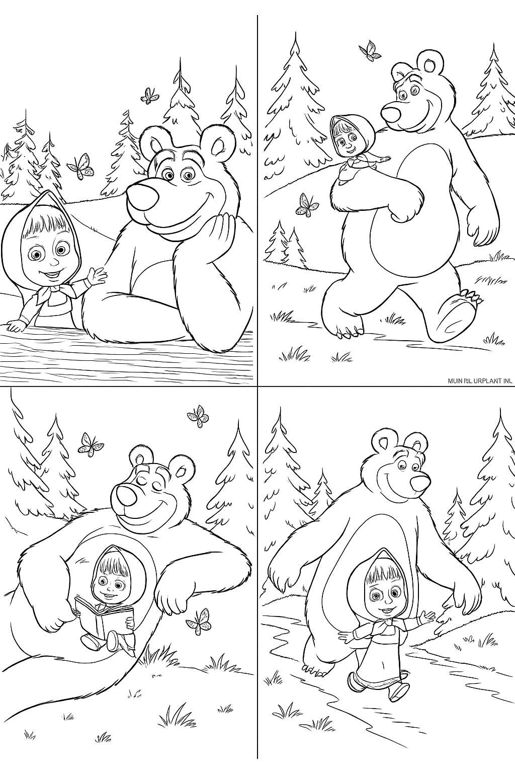 Plantilla de Coloreado Gratis Masha y el Oso - Variante 1 Plantilla para Niños