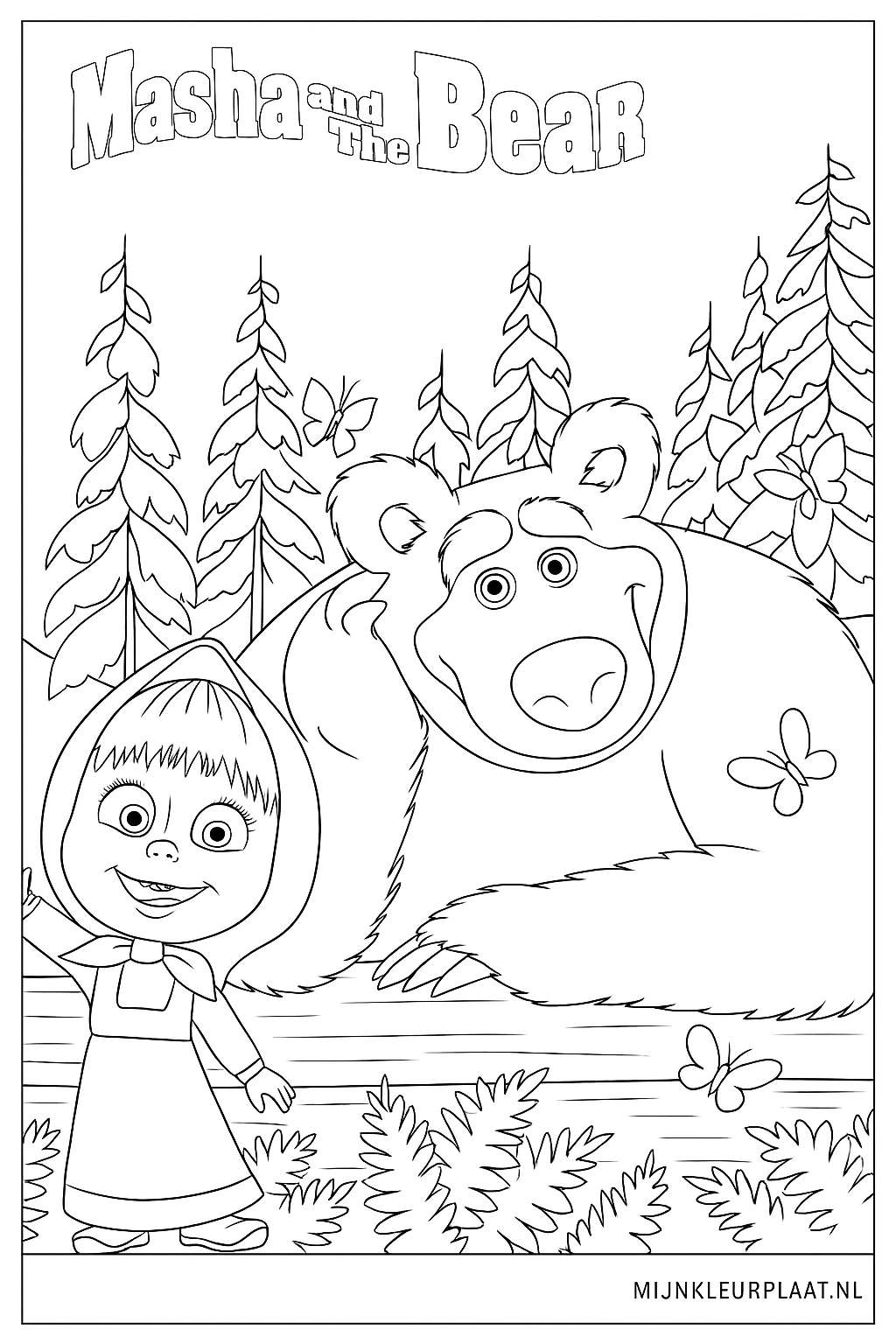 Plantilla de Coloreado Gratis Masha y el Oso - Variante 2 Plantilla de Coloreado para Niños