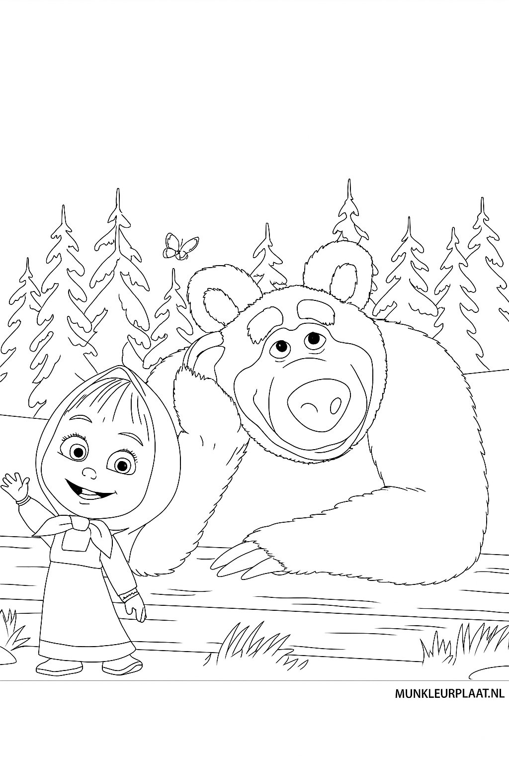 Plantilla de Coloreado Gratis Masha y el Oso - Variante 3 Plantilla para Niños