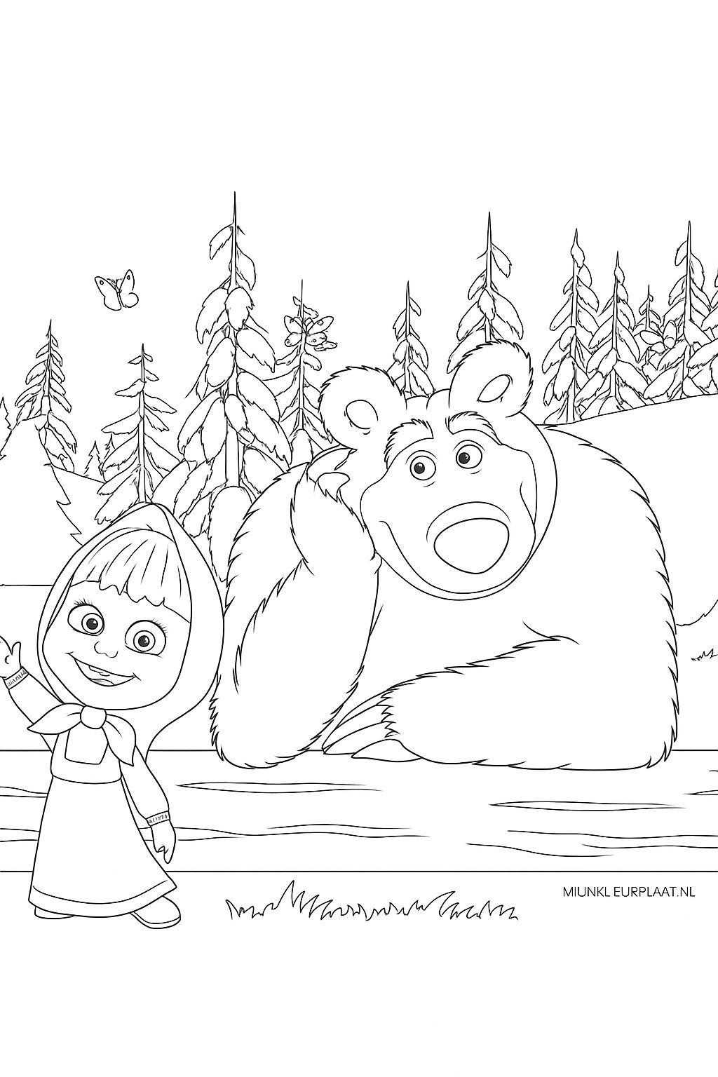 Plantilla de Coloreado Gratis Masha y el Oso - Variante 4 Plantilla para Niños