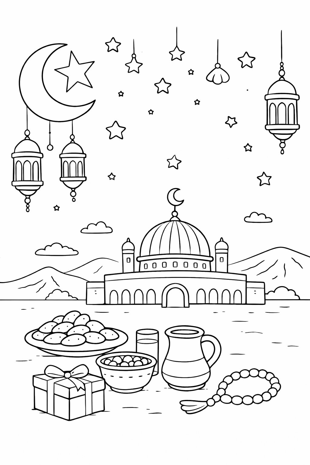 Dibujo para colorear Ramadan Mubarak line art