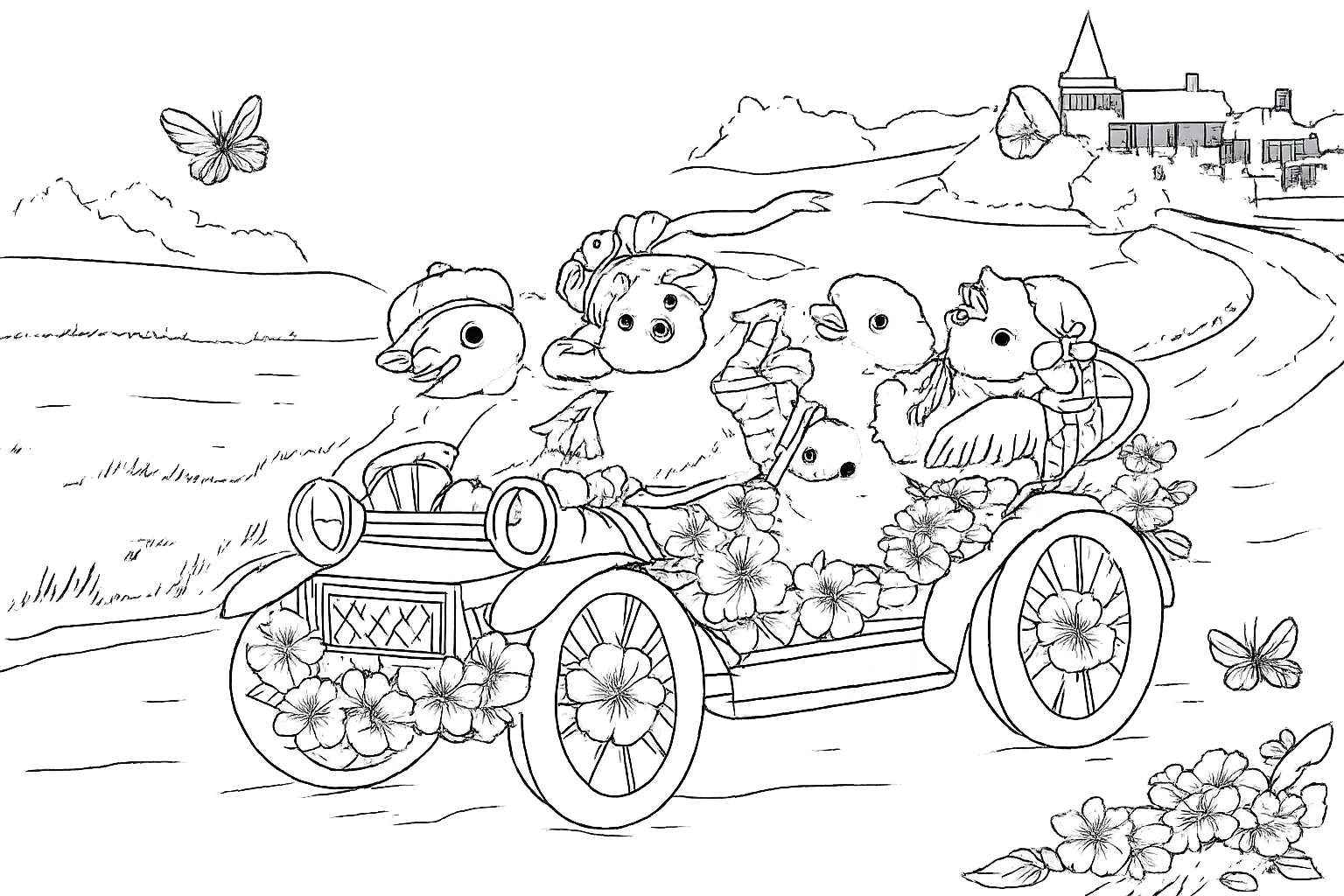 Pasen kuikens coloring page line art