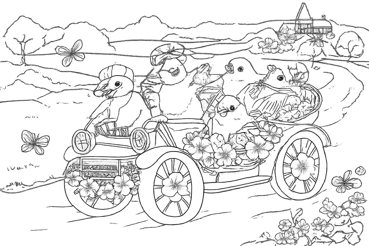 Pasen kuikens coloring page line art