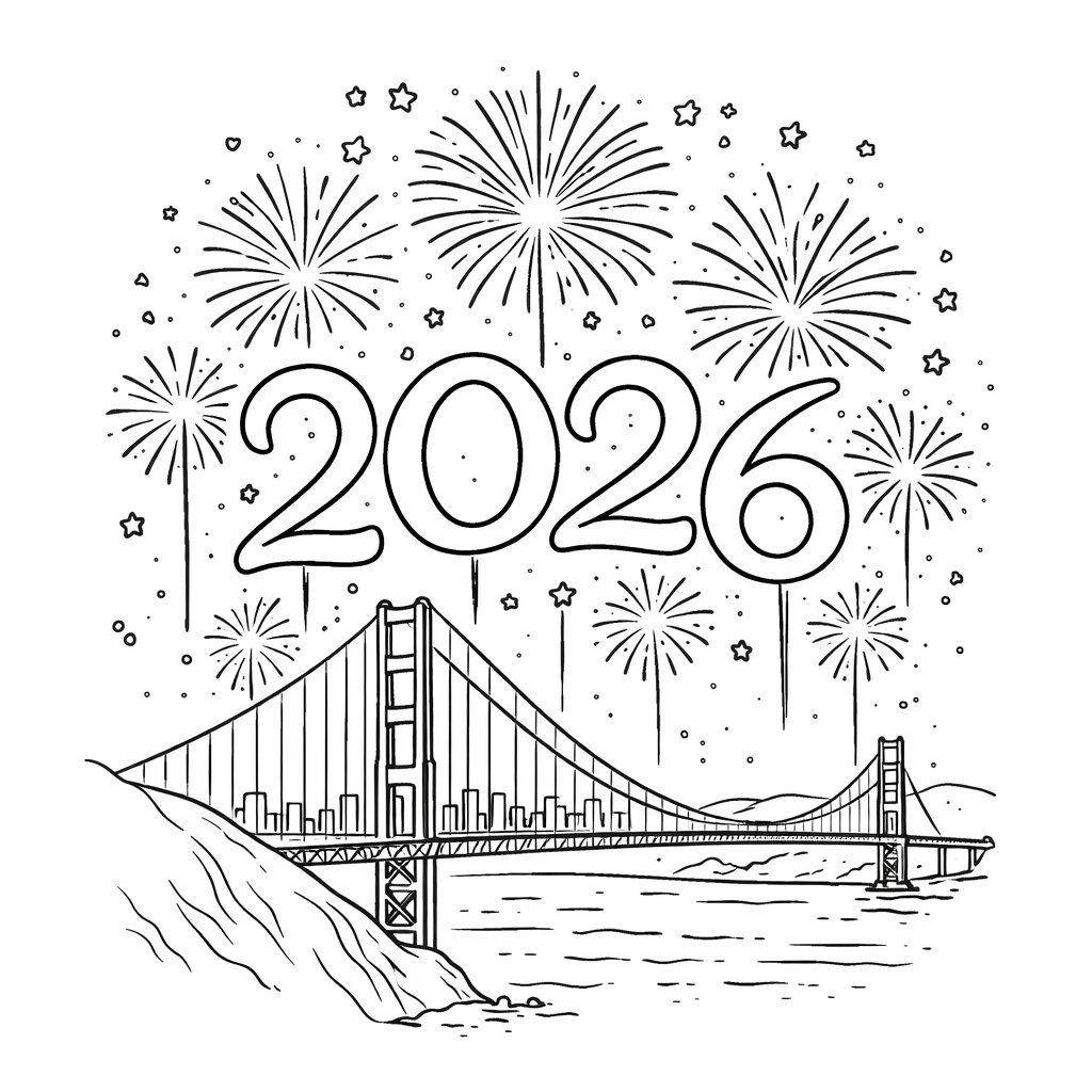 oud en nieuw 2026 coloring page line art