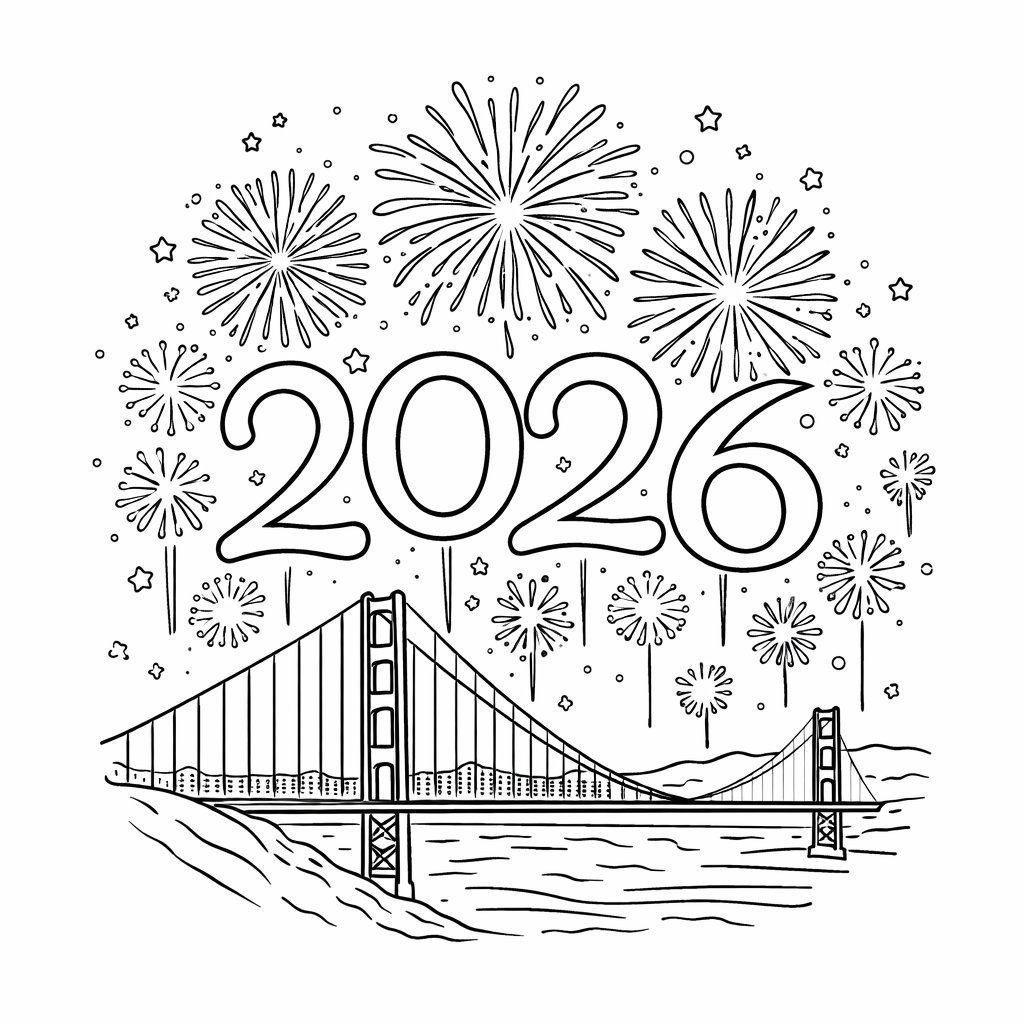 oud en nieuw 2026 coloring page line art