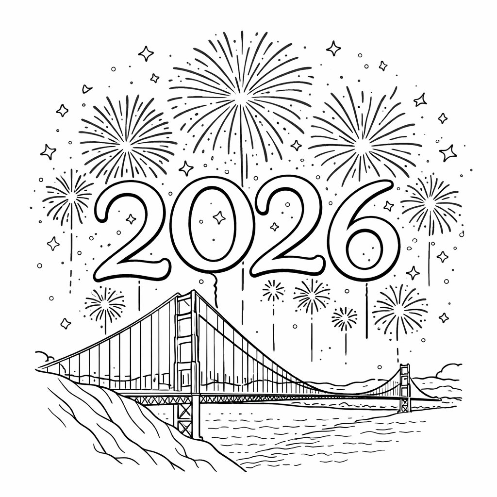 oud en nieuw 2026 coloring page line art