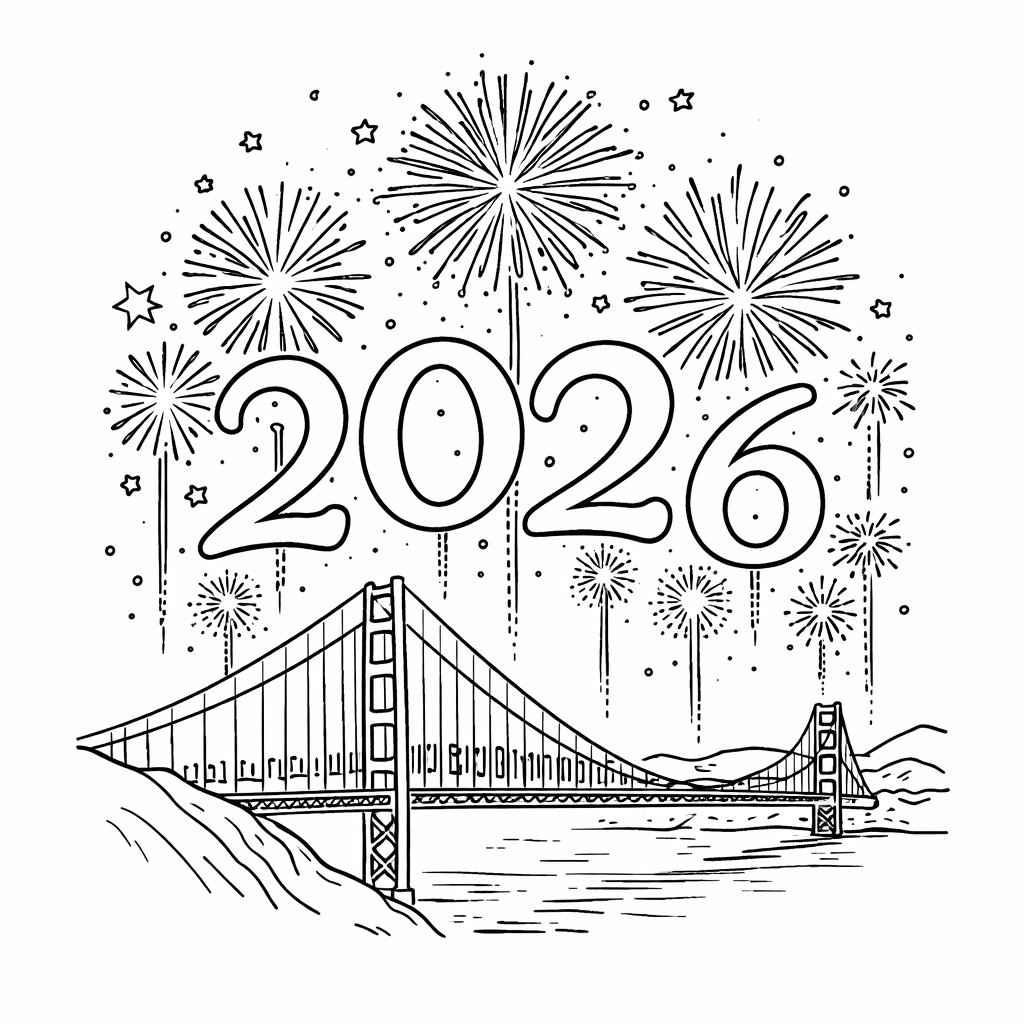 oud en nieuw 2026 coloring page line art