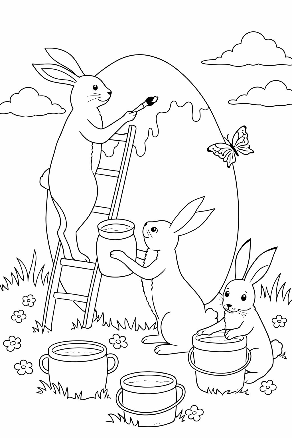 Paas Haas kleurplaat - zwart-wit lijntekening