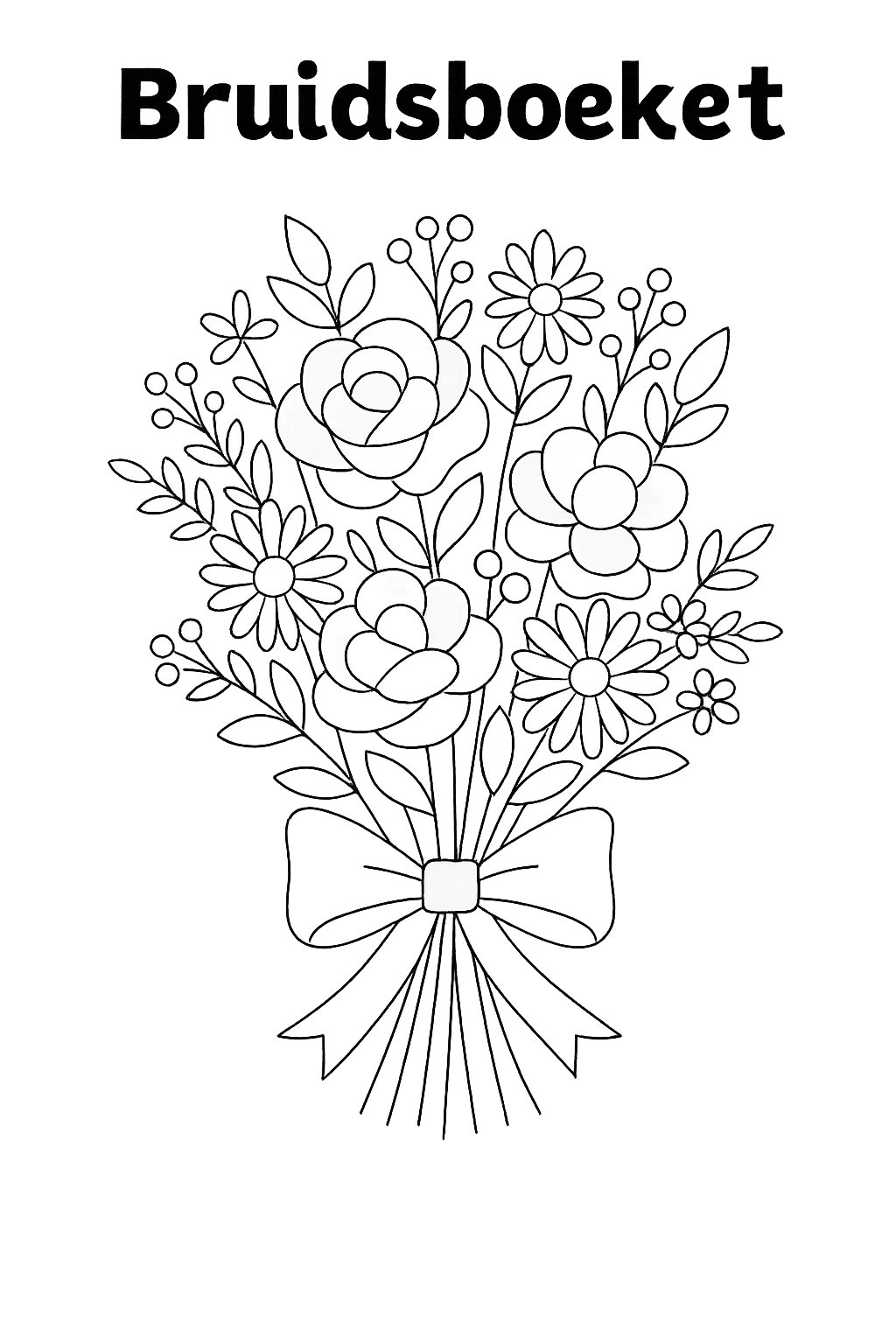 Kleurplaat van bruidsboeket, variant 4