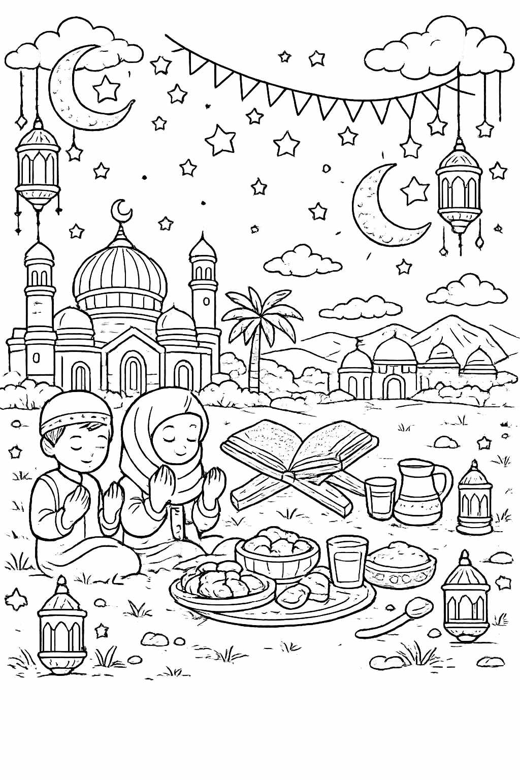 Dibujo para colorear ramadan line art