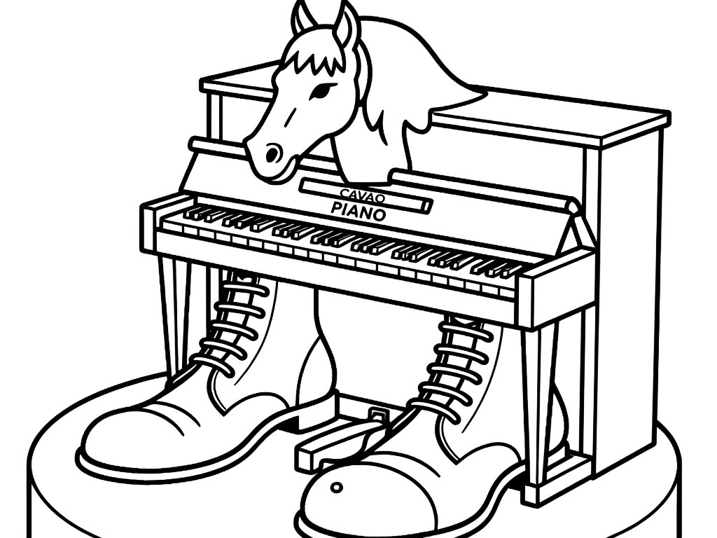 Kleurplaat van cavalo piano, variant 1