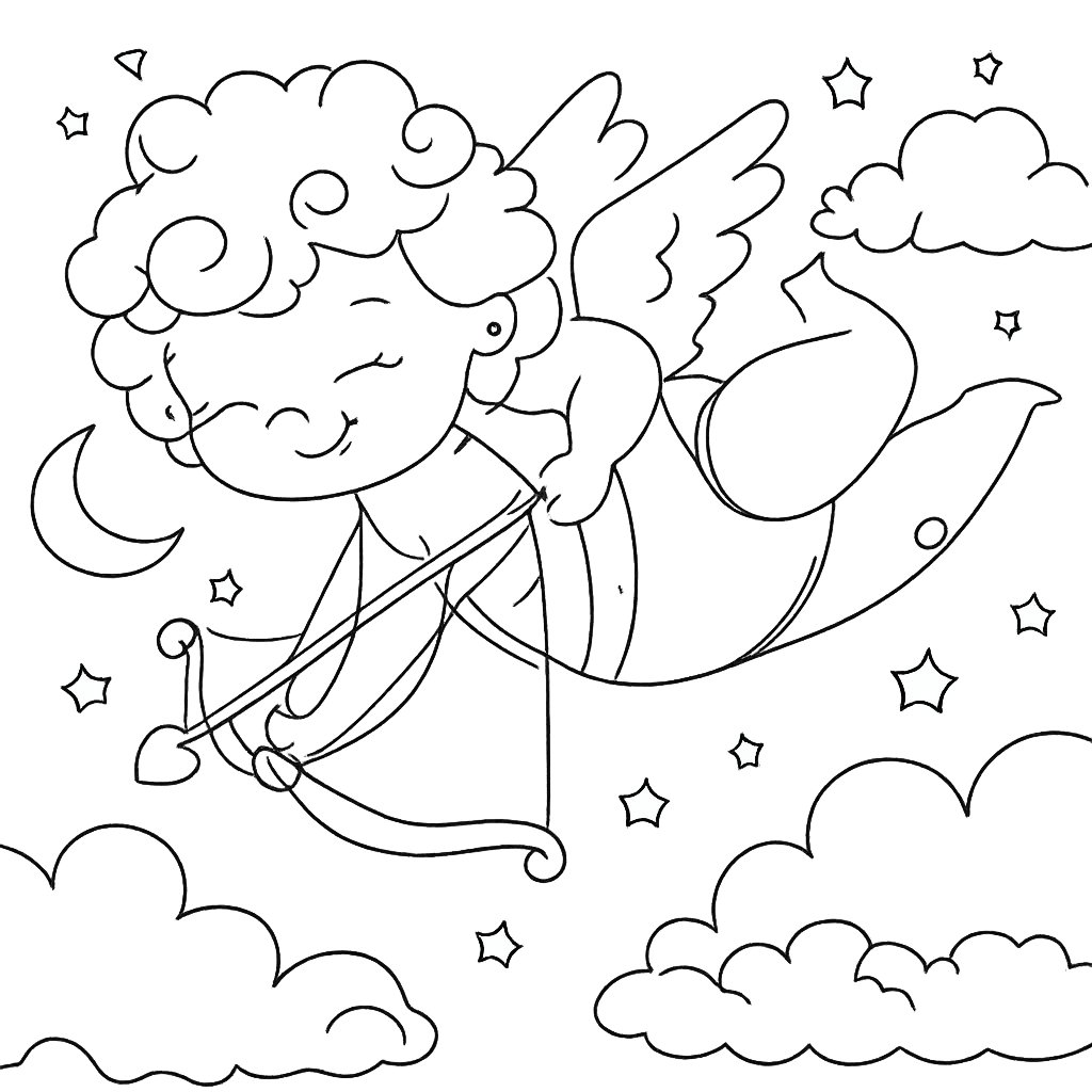cupido kleurplaat - zwart-wit lijntekening
