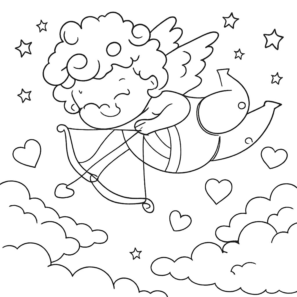 cupido kleurplaat - zwart-wit lijntekening