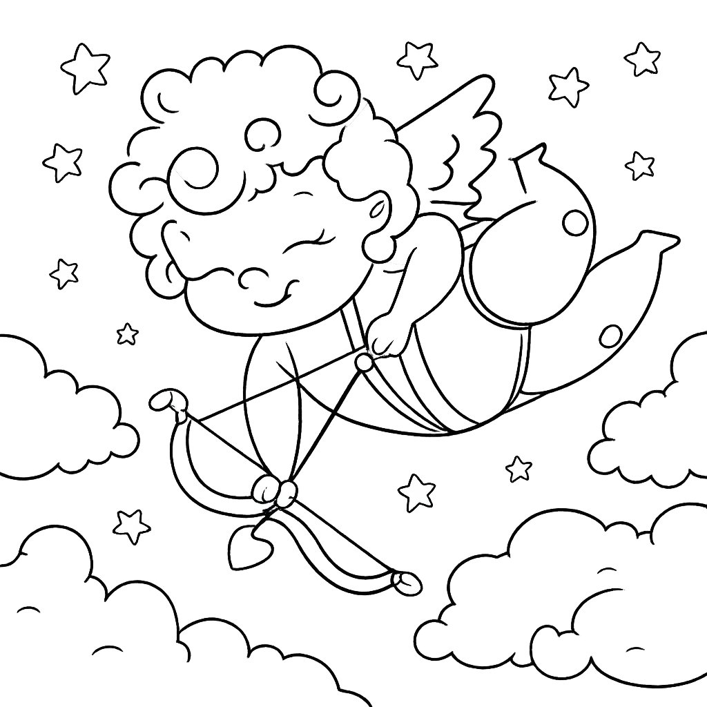 cupido kleurplaat - zwart-wit lijntekening