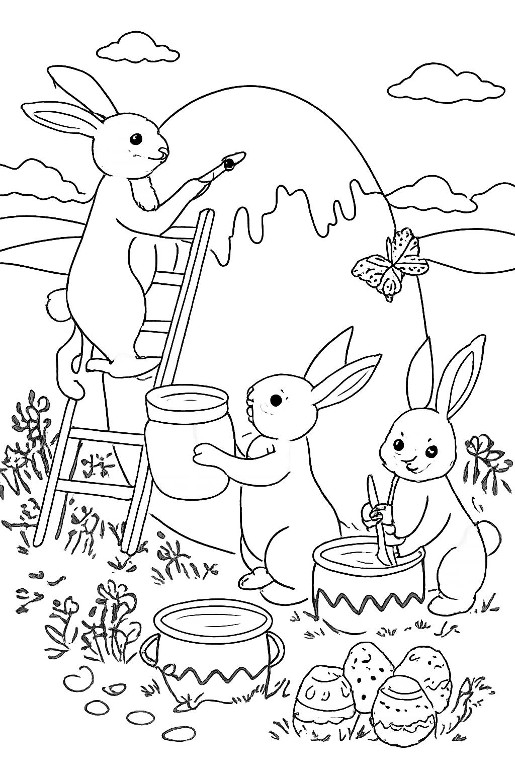 Paas Haas kleurplaat - zwart-wit lijntekening