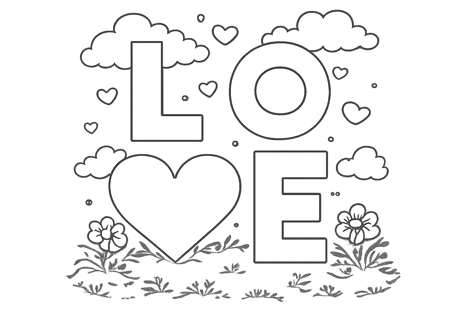 Valentijnsdag kleurplaat - zwart-wit lijntekening