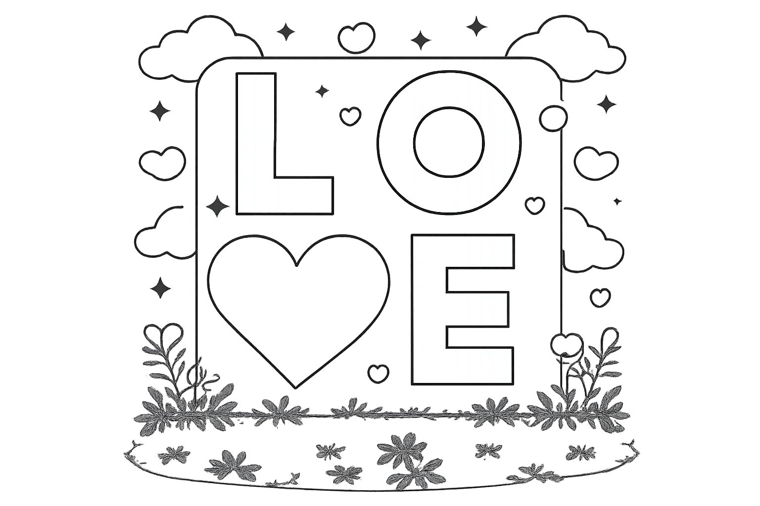 Valentijnsdag kleurplaat - zwart-wit lijntekening