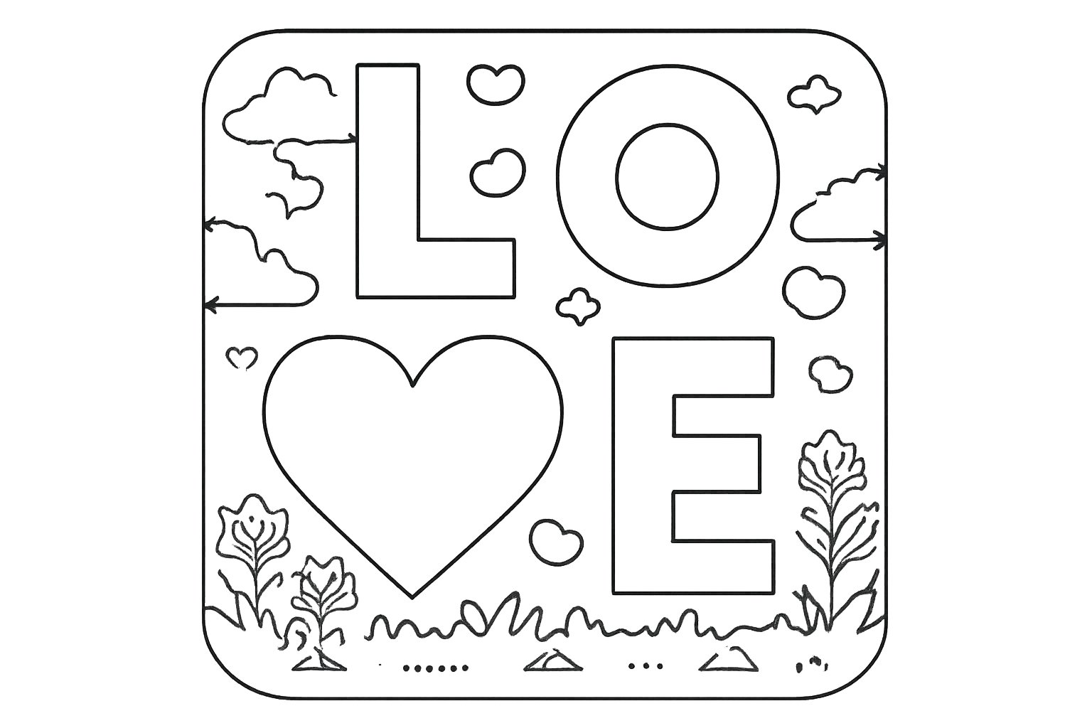 Valentijnsdag kleurplaat - zwart-wit lijntekening