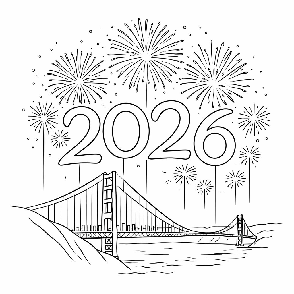 oud en nieuw 2026 coloring page line art