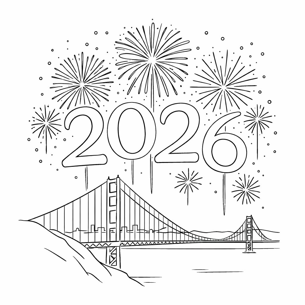 oud en nieuw 2026 coloring page line art