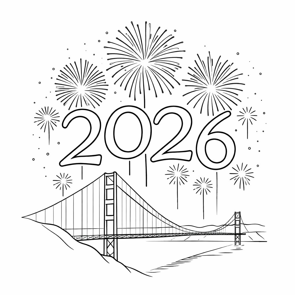 oud en nieuw 2026 coloring page line art