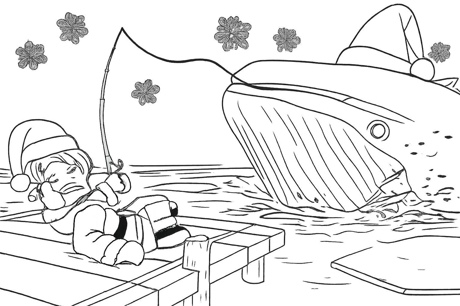 Fish It! Roblox kleurplaat - zwart-wit lijntekening