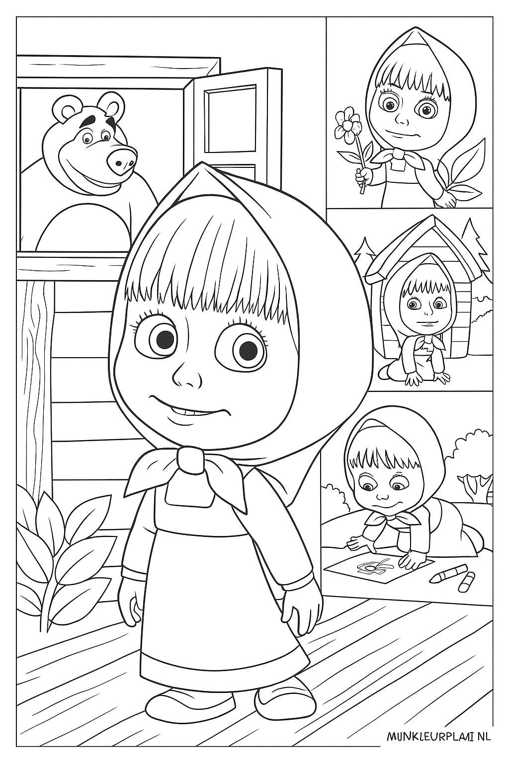 Plantilla de Coloreado Gratis Masha y el Oso - Variante 2 Plantilla de Coloreado para Niños
