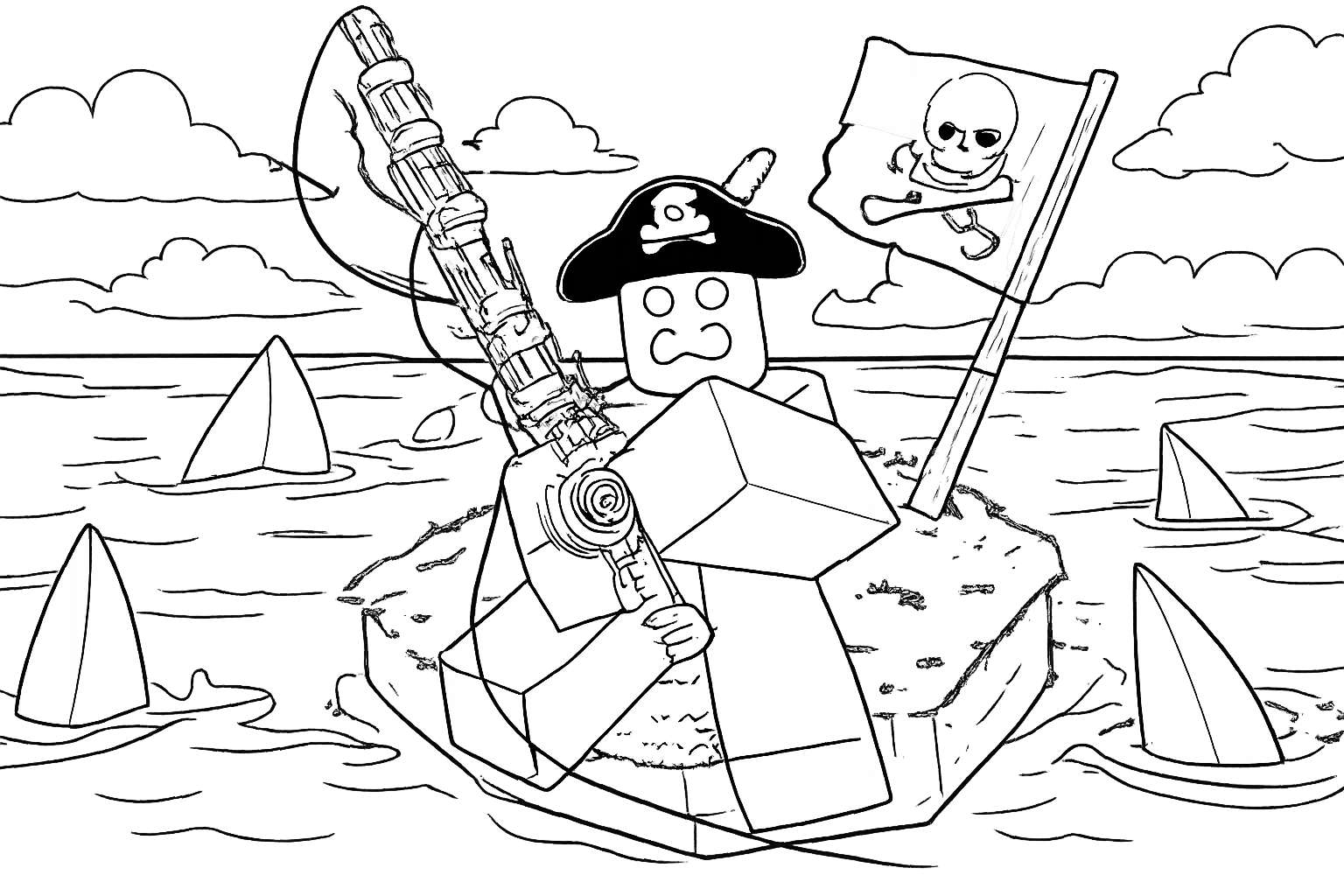 Fisch Roblox kleurplaat - zwart-wit lijntekening