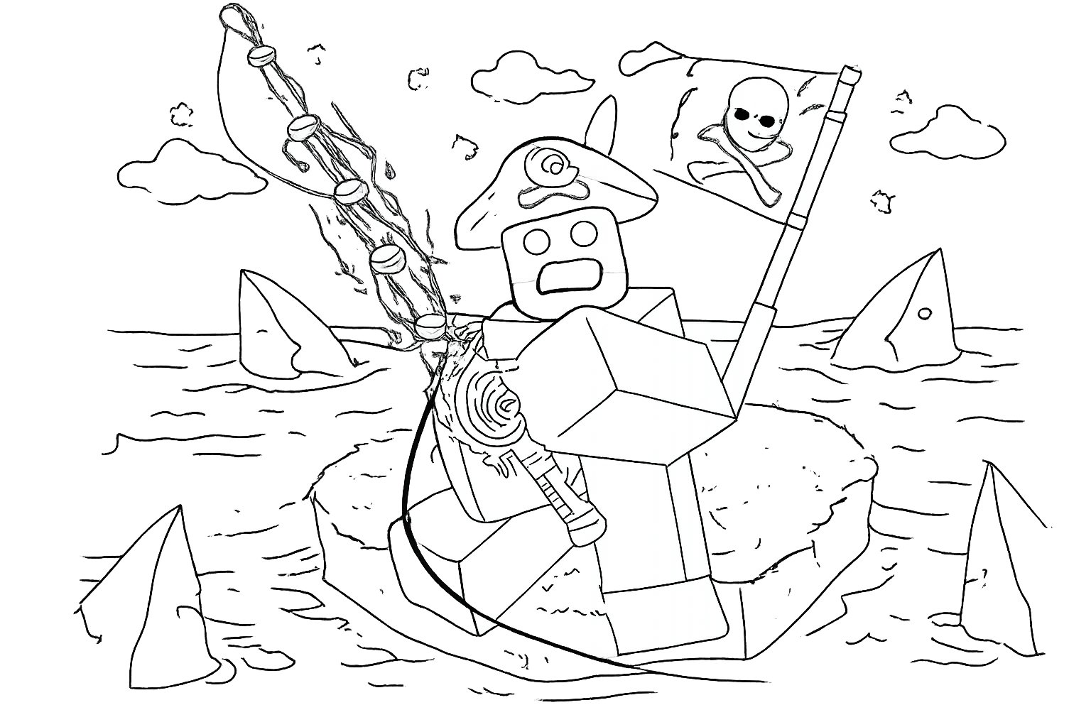 Fisch Roblox kleurplaat - zwart-wit lijntekening