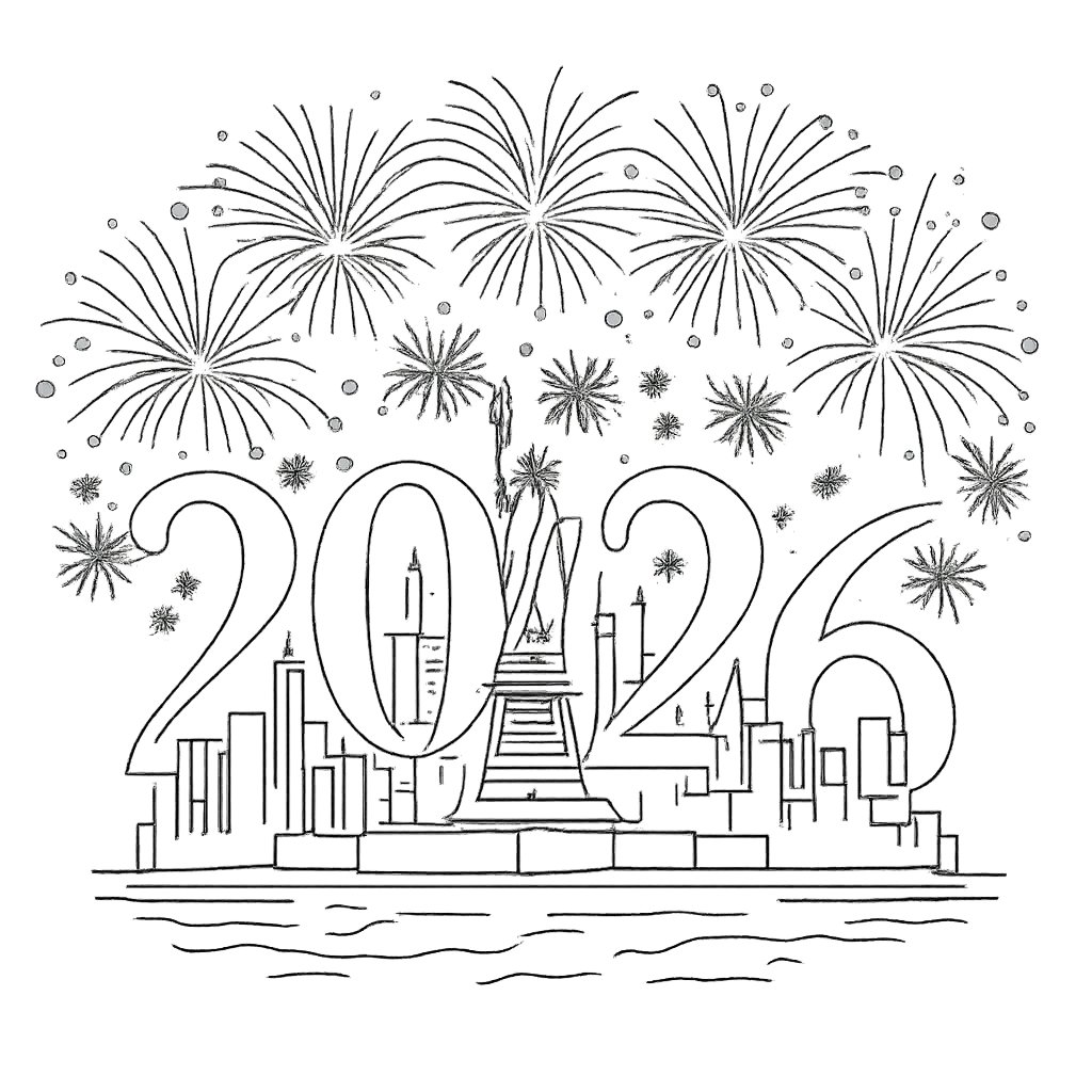 Dibujo para colorear Gelukkig nieuwjaar line art