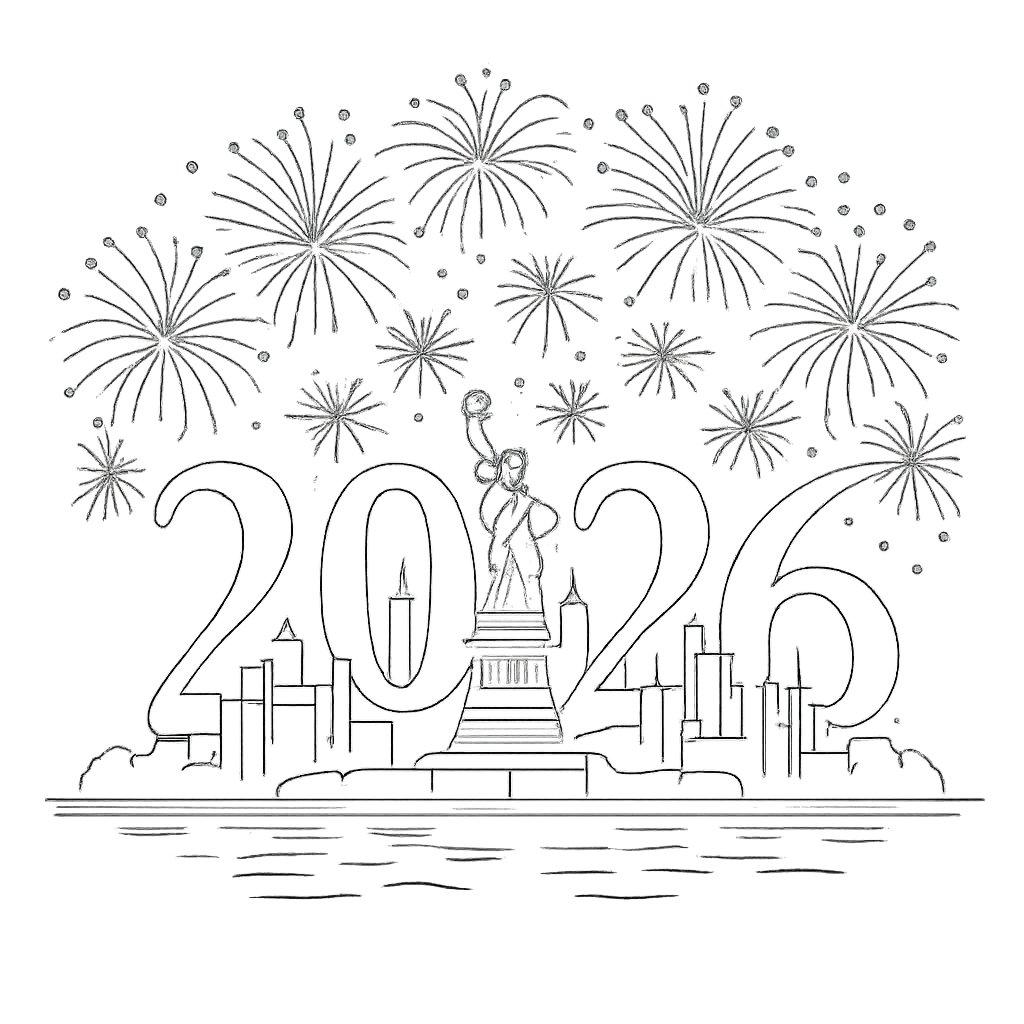 Gelukkig nieuwjaar Malvorlage Linienzeichnung