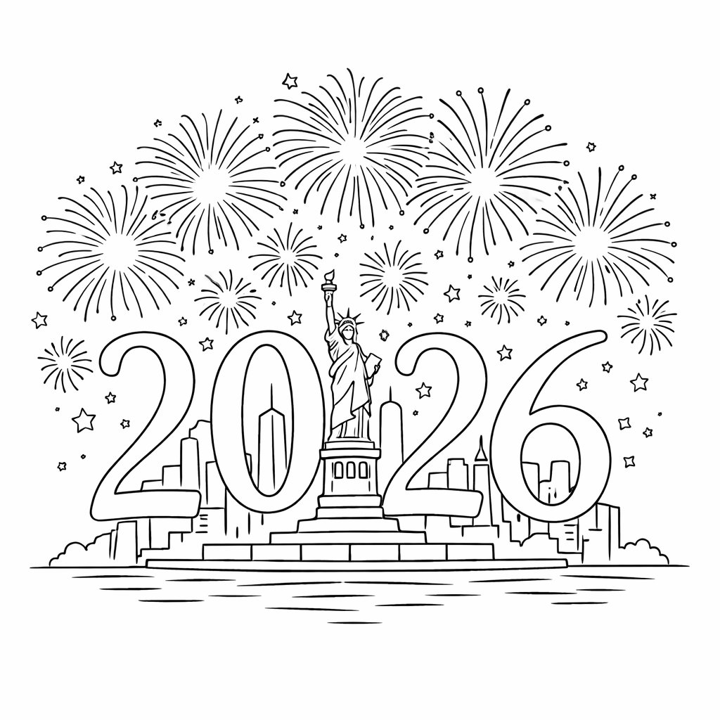 Gelukkig nieuwjaar Malvorlage Linienzeichnung
