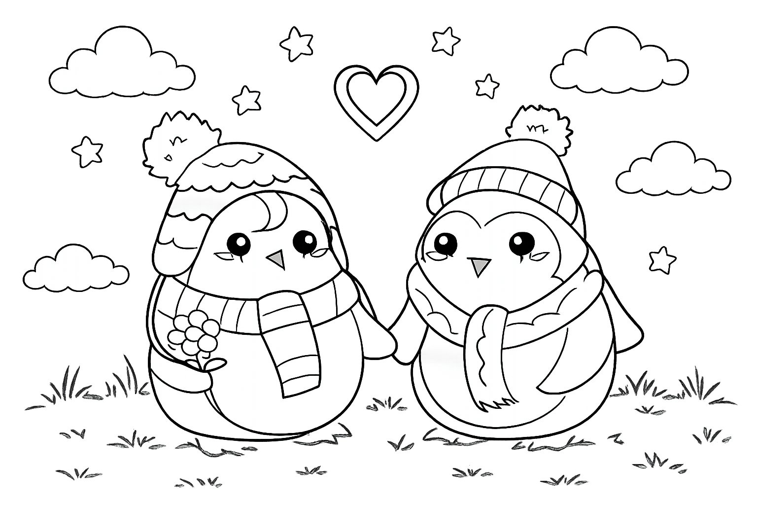 pinguin liefde koppel Malvorlage Linienzeichnung