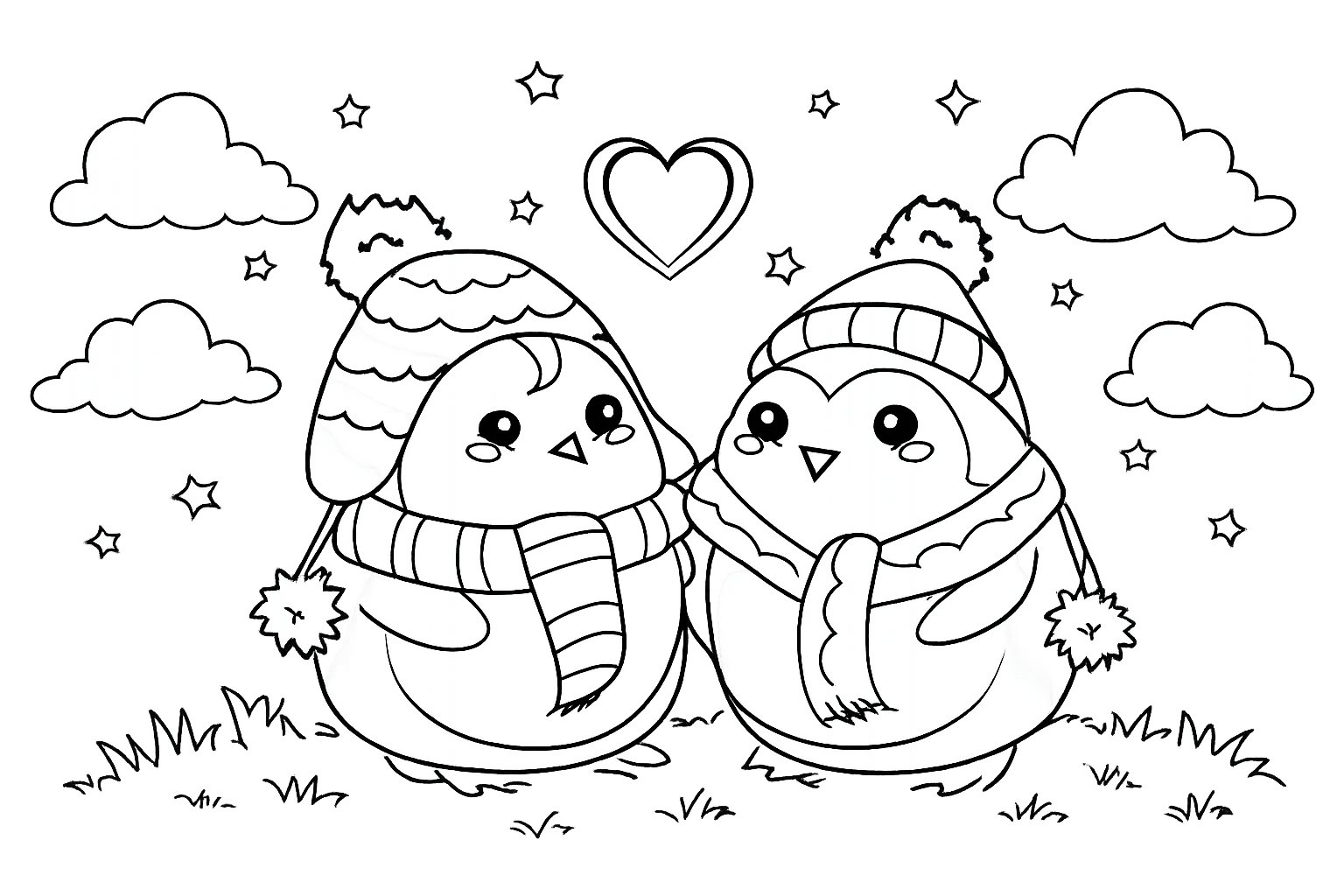 pinguin liefde koppel Malvorlage Linienzeichnung