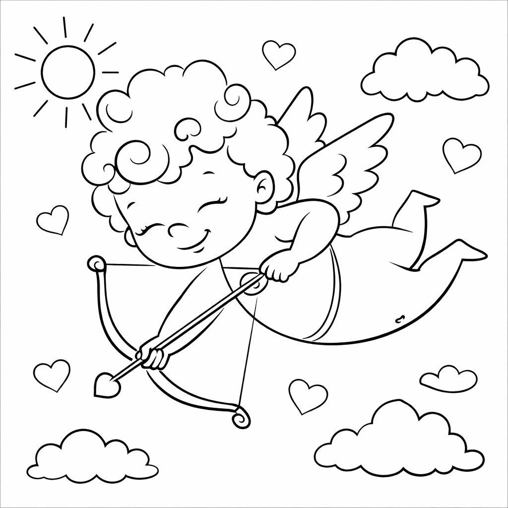 cupido kleurplaat - zwart-wit lijntekening