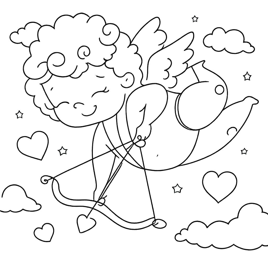cupido kleurplaat - zwart-wit lijntekening