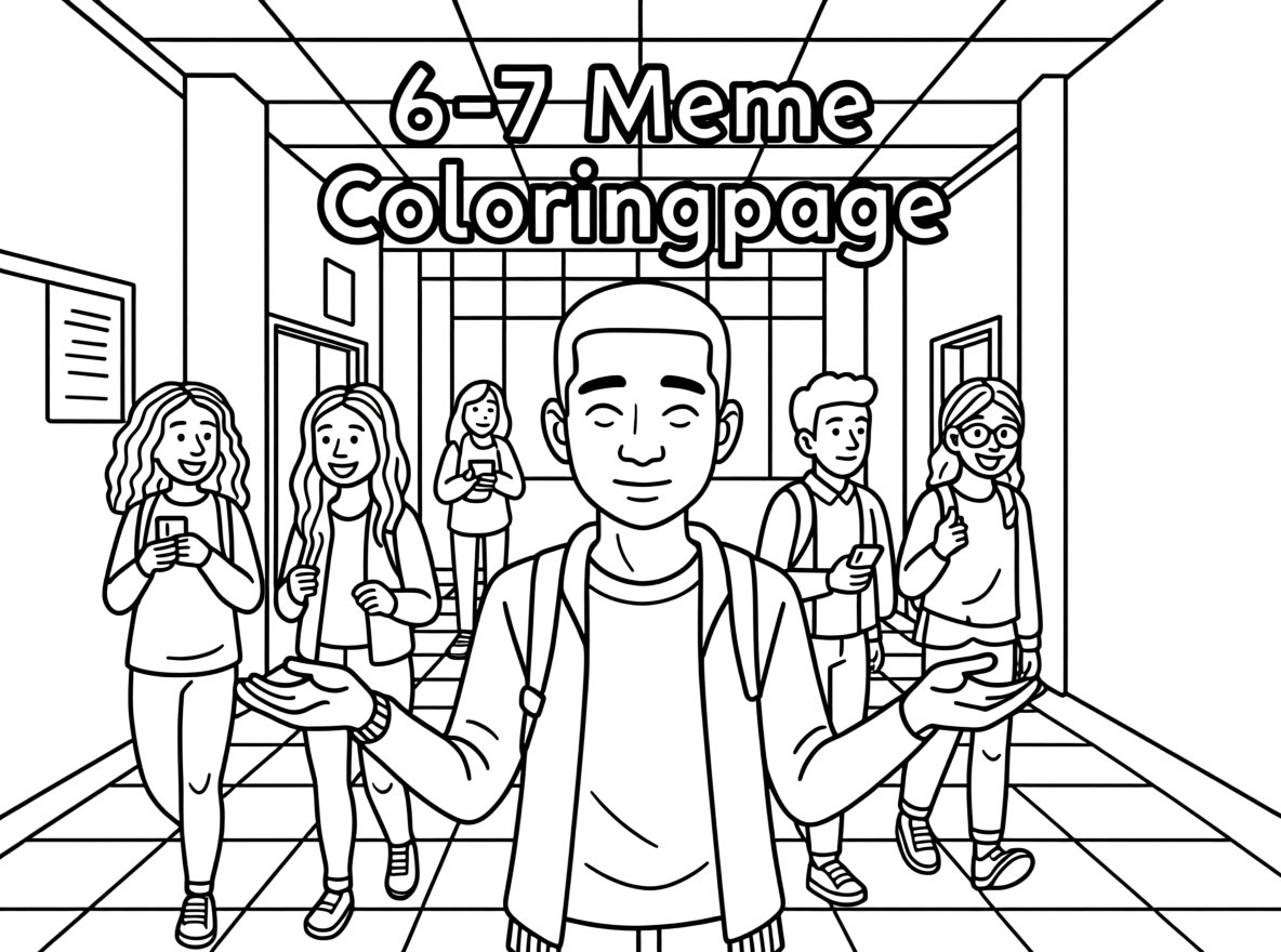 Kleurplaat van 6 7 meme coloringpage, variant 1