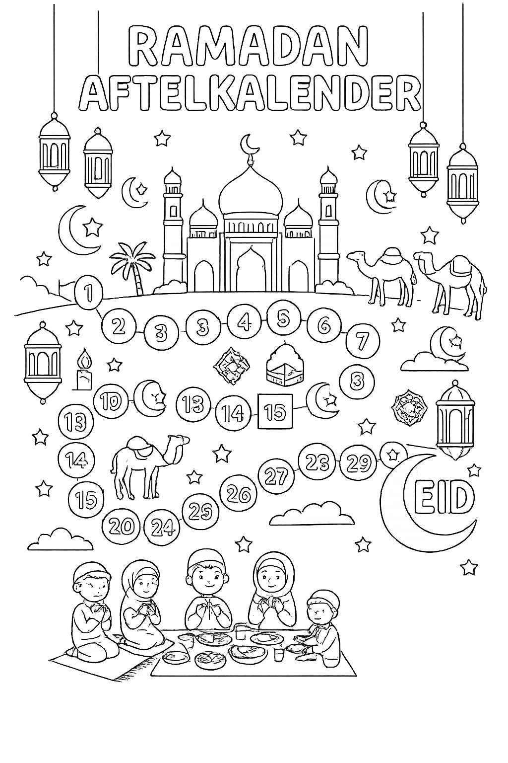 Coloriage Ramadan kalender dessin au trait